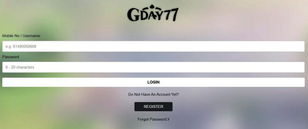 login form gday77 casino